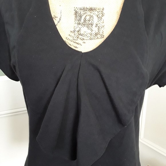 Lilla P Black Pima Cotton V Neck Ruffle Tee Shirt Size S - Picture 2 of 10